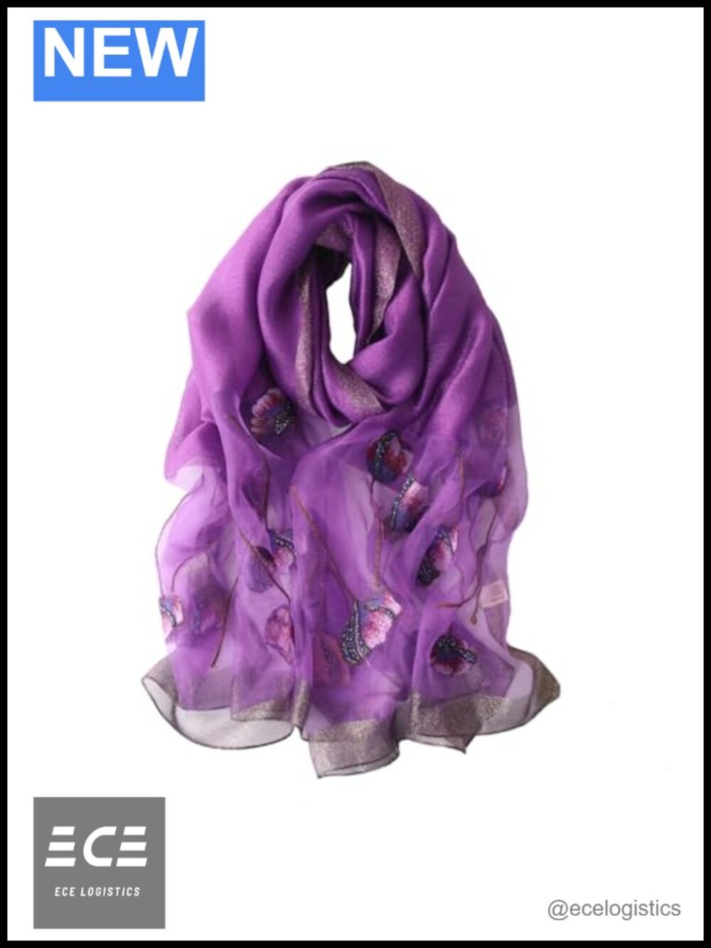 Silk Cotton Blend Floral Embroidered Scarf Shawl Wrap for Women